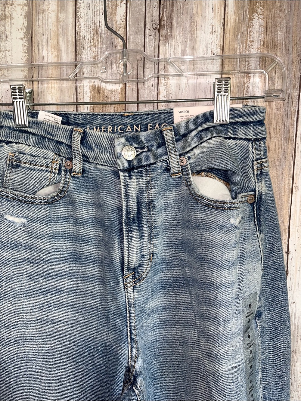 American Eagle Curvy Mom Jeans Size 0 High Rise Distressed Stretch NWT - Picture 4 of 6